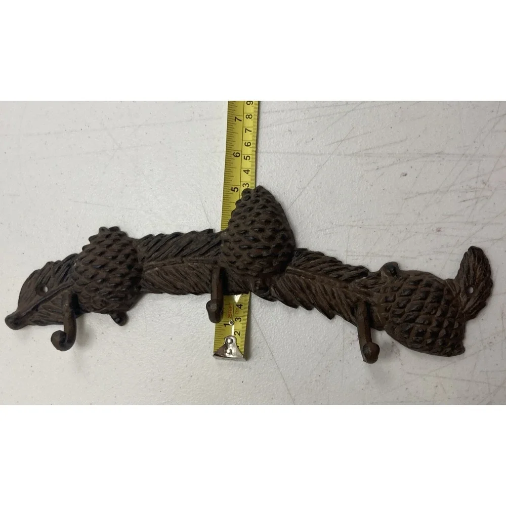 VTG Cast Iron Coat Hanger Key Hook Wall Mount Acorn Fall Cabin Country 14